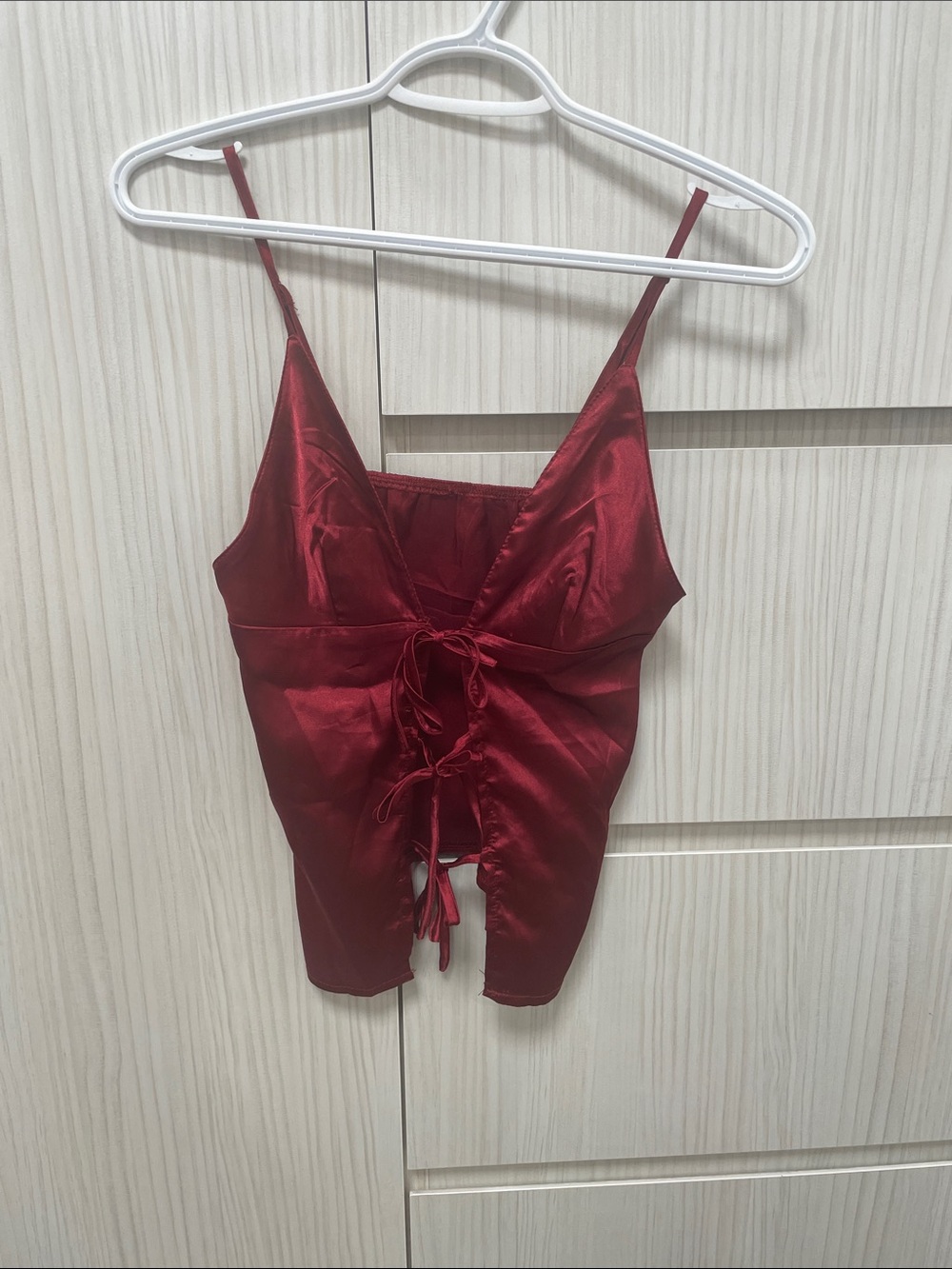 Red Satin Tie-Front Cami Top